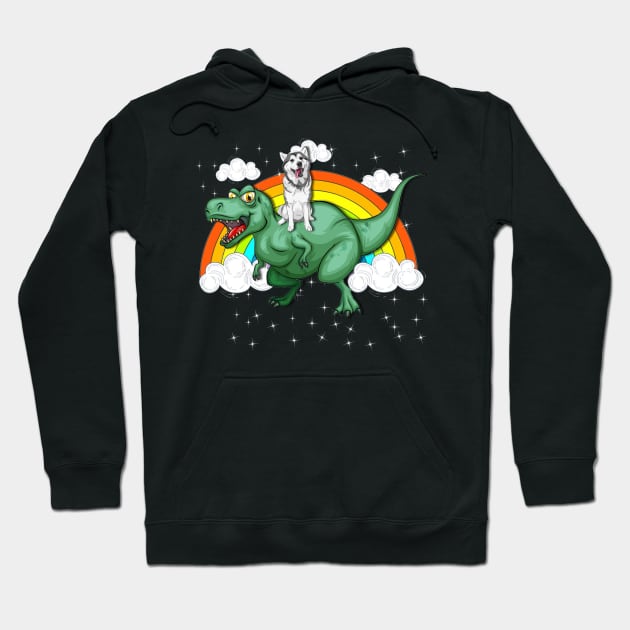 T Rex Dinosaur Riding Siberian Husky Hoodie by LaurieAndrew